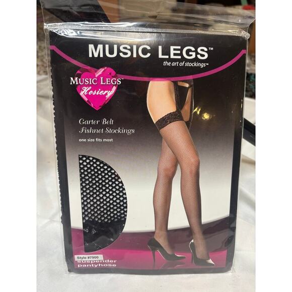 Music Legs Accessories - Music Legs Style 7900 Black Fishnet Suspender Pantyhose – One Size